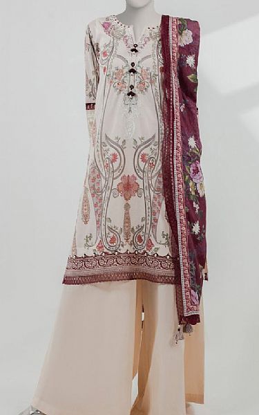 Junaid Jamshed Ivory Lawn Suit | Pakistani Lawn Dress in USA- Image 1