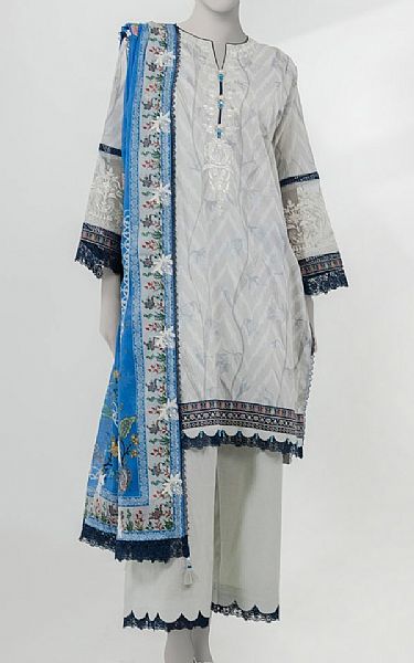 Junaid Jamshed Light Grey Lawn Suit | Pakistani Lawn Dress in USA- Image 1