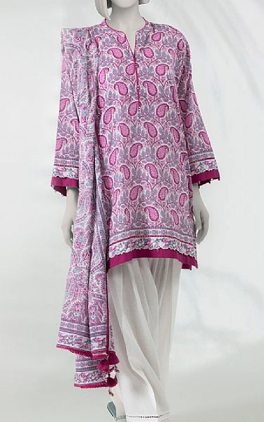 Junaid Jamshed Off White/Raspberry Lawn Suit | Pakistani Lawn Dress in USA- Image 1