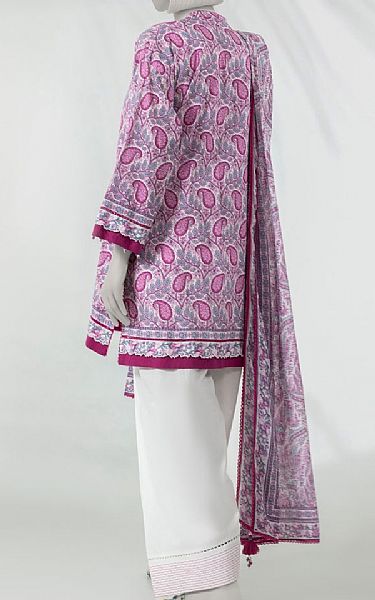 Junaid Jamshed Off White/Raspberry Lawn Suit | Pakistani Lawn Dress in USA- Image 2