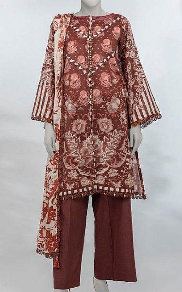 Junaid Jamshed Sanguine Brown Jacquard Suit | Pakistani Lawn Dress in USA- Image 1