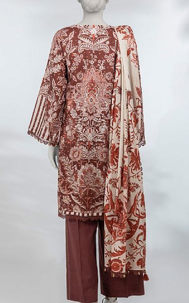 Junaid Jamshed Sanguine Brown Jacquard Suit | Pakistani Lawn Dress in USA- Image 2