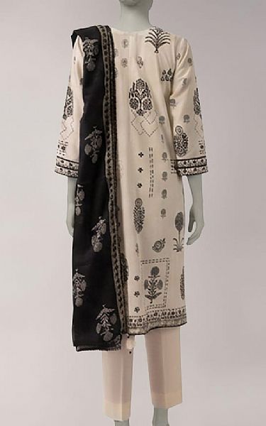 Junaid Jamshed Off White Lawn Suit | Pakistani Lawn Dress in USA- Image 2