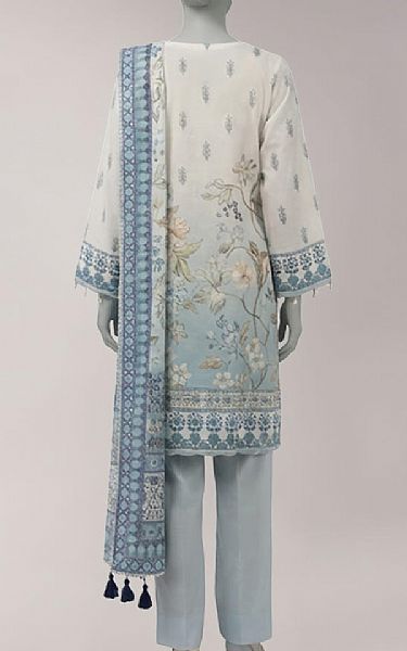Junaid Jamshed Off White/Light Blue Lawn Suit | Pakistani Lawn Dress in USA- Image 2