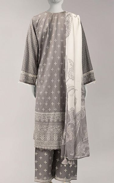 Junaid Jamshed Grey Lawn Suit | Pakistani Lawn Dress in USA- Image 2
