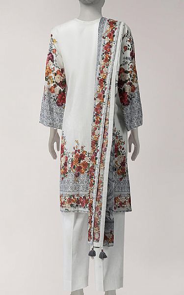 Junaid Jamshed Off White Lawn Suit | Pakistani Lawn Dress in USA- Image 2