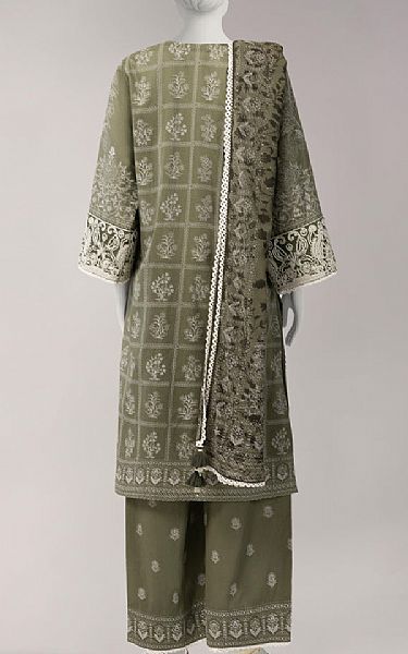 Junaid Jamshed Olive Lawn Suit | Pakistani Lawn Dress in USA- Image 2