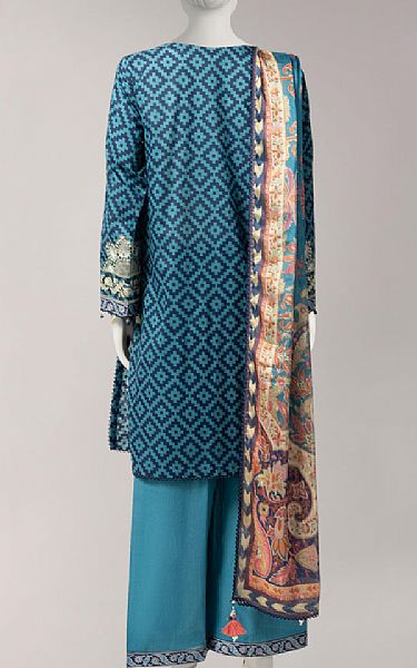 Junaid Jamshed Blue Lawn Suit | Pakistani Lawn Dress in USA- Image 2