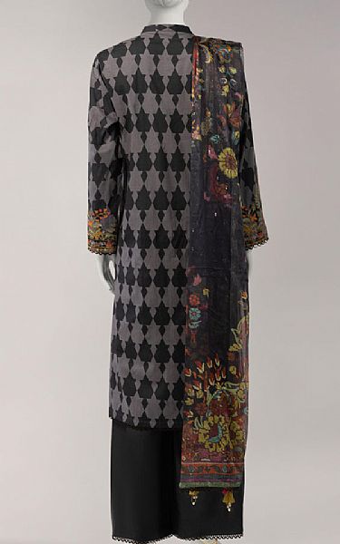 Junaid Jamshed Black/Smokey Grey Lawn Suit | Pakistani Lawn Dress in USA- Image 2