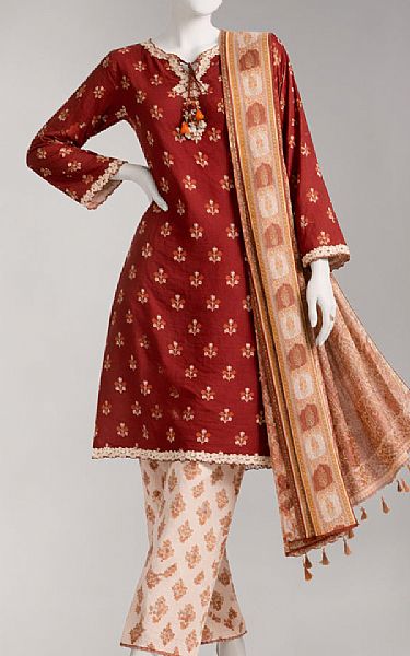Junaid Jamshed Falu Red Lawn Suit | Pakistani Lawn Dress in USA- Image 2