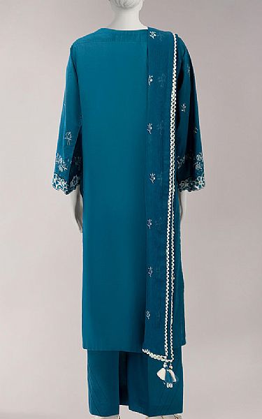 Junaid Jamshed Teal Blue Lawn Suit | Pakistani Lawn Dress in USA- Image 2