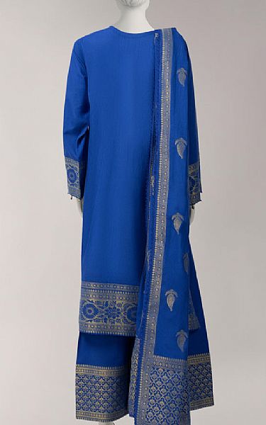 Junaid Jamshed Blue Jacquard Suit | Pakistani Lawn Dress in USA- Image 2