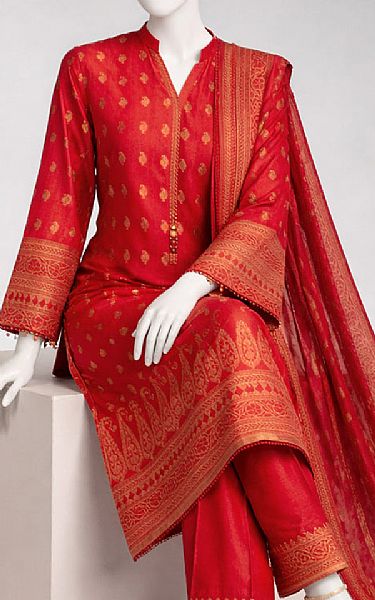 Junaid Jamshed Red Jacquard Suit | Pakistani Lawn Dress in USA- Image 2