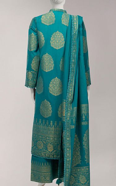 Junaid Jamshed Teal Jacquard Suit | Pakistani Lawn Dress in USA- Image 2