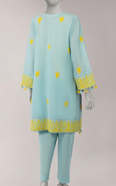 Junaid Jamshed Pale Aqua Lawn Suit (2 pcs) | Pakistani Lawn Dress in USA- Image 2