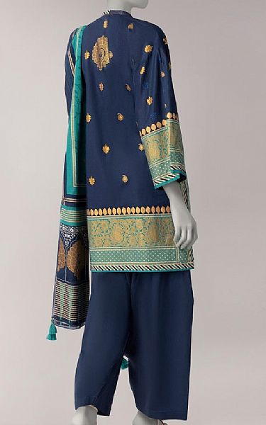 Junaid Jamshed Navy Blue Lawn Suit | Pakistani Lawn Dress in USA- Image 2