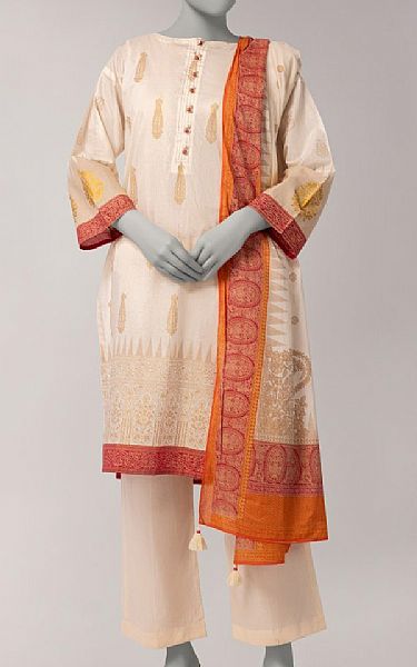 Junaid Jamshed Ivory Lawn Suit | Pakistani Lawn Dress in USA- Image 1