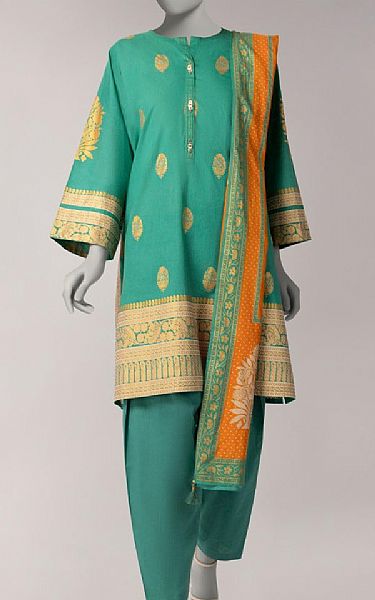 Junaid Jamshed Sea Green Lawn Suit | Pakistani Lawn Dress in USA- Image 1