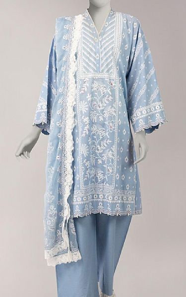 Junaid Jamshed Cloudy Blue Lawn Suit | Pakistani Lawn Dress in USA- Image 1