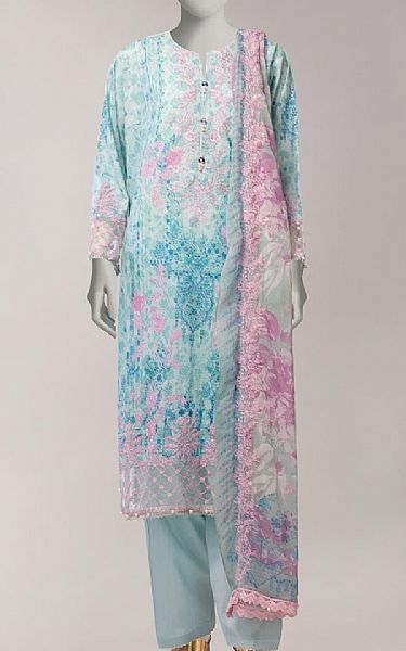 Junaid Jamshed Pale Aqua Lawn Suit | Pakistani Lawn Dress in USA- Image 1