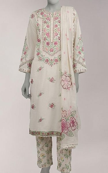Junaid Jamshed Ivory Lawn Suit | Pakistani Lawn Dress in USA- Image 1