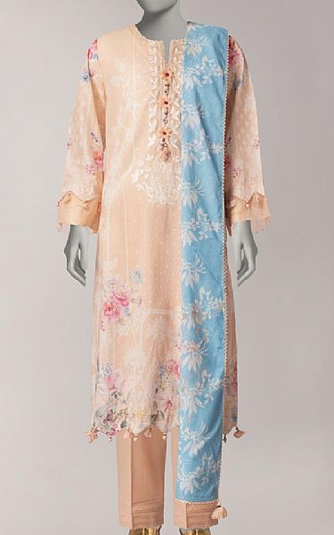 Junaid Jamshed Peach Lawn Suit | Pakistani Lawn Dress in USA- Image 1