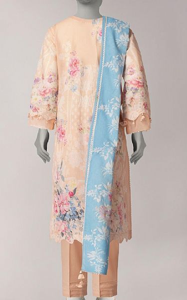 Junaid Jamshed Peach Lawn Suit | Pakistani Lawn Dress in USA- Image 2