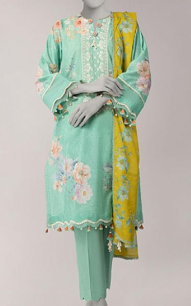 Junaid Jamshed Mint Green Lawn Suit | Pakistani Lawn Dress in USA- Image 1