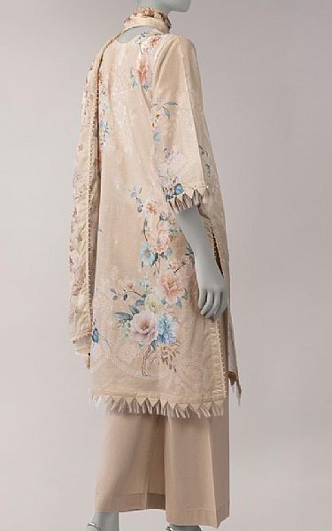Junaid Jamshed Beige Lawn Suit | Pakistani Lawn Dress in USA- Image 2