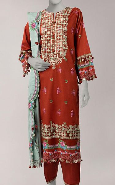 Junaid Jamshed Pale Carmine Lawn Suit | Pakistani Lawn Dress in USA- Image 1