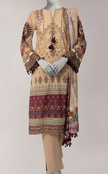 Junaid Jamshed Tan Lawn Suit | Pakistani Lawn Dress in USA- Image 1