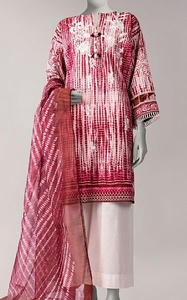 Junaid Jamshed Off White/Crimson Lawn Suit (2 pcs) | Pakistani Lawn Dress in USA- Image 1