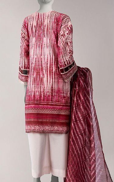 Junaid Jamshed Off White/Crimson Lawn Suit (2 pcs) | Pakistani Lawn Dress in USA- Image 2