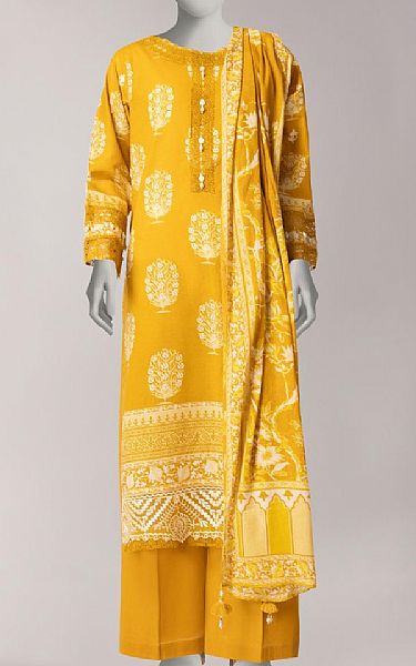 Junaid Jamshed Mustard Lawn Suit | Pakistani Lawn Dress in USA- Image 1