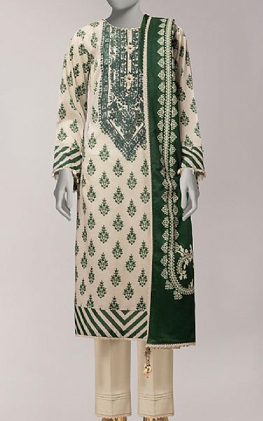 Junaid Jamshed Ivory/Green Lawn Suit | Pakistani Lawn Dress in USA- Image 1