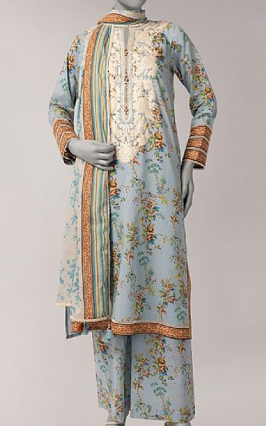 Junaid Jamshed Light Blue Lawn Suit | Pakistani Lawn Dress in USA- Image 1