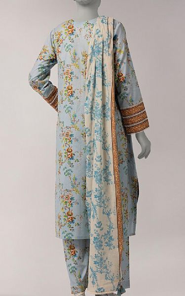 Junaid Jamshed Light Blue Lawn Suit | Pakistani Lawn Dress in USA- Image 2
