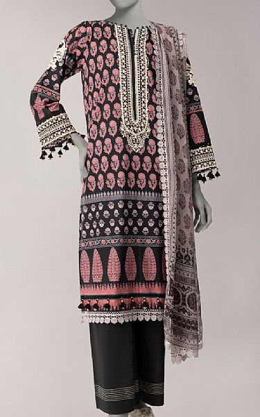 Junaid Jamshed Black/Dusty Pink Lawn Suit | Pakistani Lawn Dress in USA- Image 1