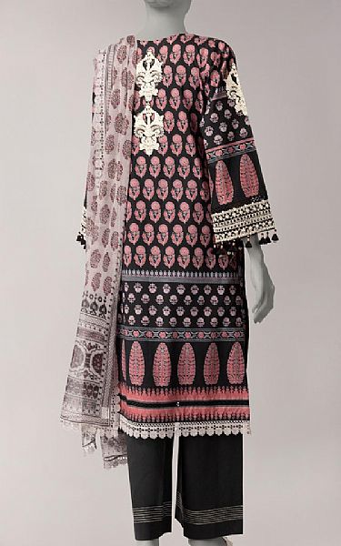 Junaid Jamshed Black/Dusty Pink Lawn Suit | Pakistani Lawn Dress in USA- Image 2