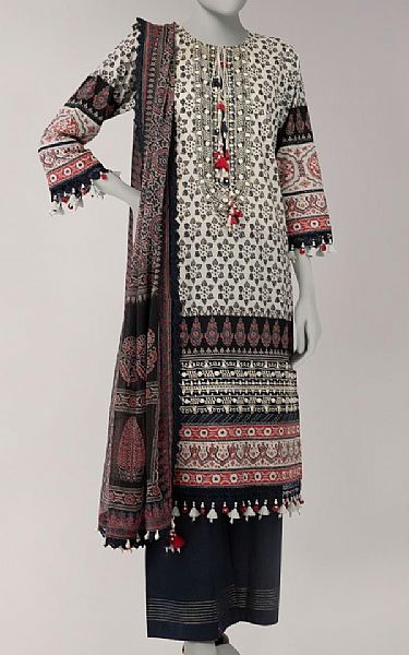 Junaid Jamshed Black/Off White Lawn Suit | Pakistani Lawn Dress in USA- Image 1