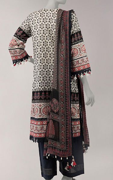 Junaid Jamshed Black/Off White Lawn Suit | Pakistani Lawn Dress in USA- Image 2
