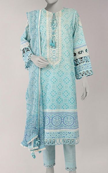 Junaid Jamshed Light Turquoise Lawn Suit | Pakistani Lawn Dress in USA- Image 1