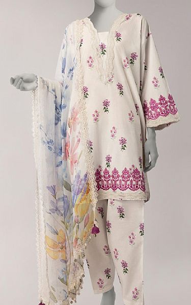 Junaid Jamshed Off White Lawn Suit | Pakistani Lawn Dress in USA- Image 1