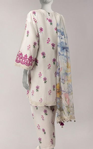 Junaid Jamshed Off White Lawn Suit | Pakistani Lawn Dress in USA- Image 2