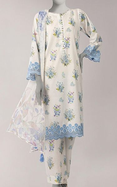 Junaid Jamshed Off White Lawn Suit | Pakistani Lawn Dress in USA- Image 1