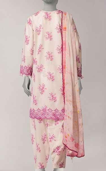 Junaid Jamshed Off White/Pink Lawn Suit | Pakistani Lawn Dress in USA- Image 2