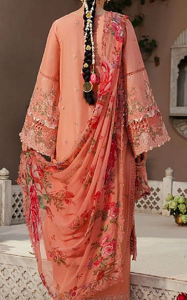 Kahf Peach Lawn Suit | Pakistani Lawn Dress in USA- Image 2