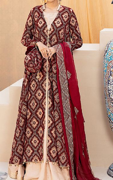 Maroon/Ivory Velvet Suit (2 Pcs) | Kayseria Pakistani Winter Dresses