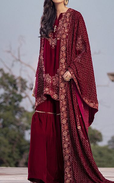Kayseria Crimson Velvet Suit (2 Pcs) | Pakistani Dresses in USA- Image 1