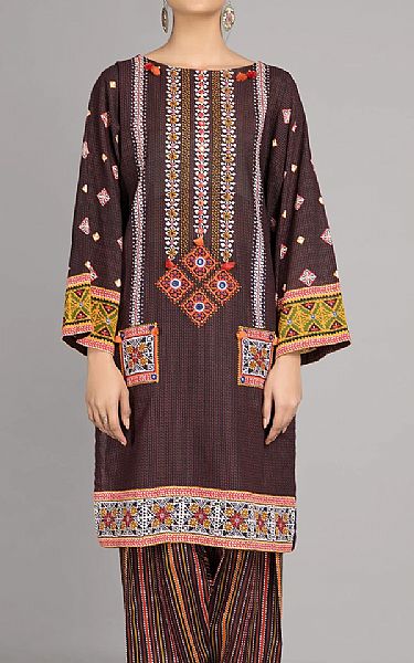 Kayseria Black/Rust Khaddar Kurti | Pakistani Dresses in USA- Image 1